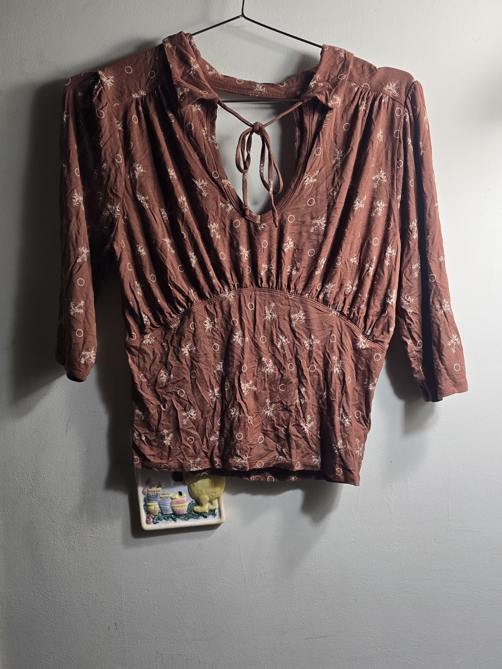 Free People Rust Floral Tie-Back Blouse